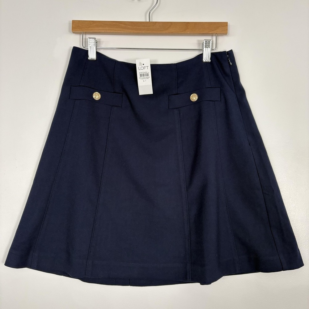 NWT LOFT Skirt Womens 6 Tall Blue Twill A Line Lined Button Career Workwear